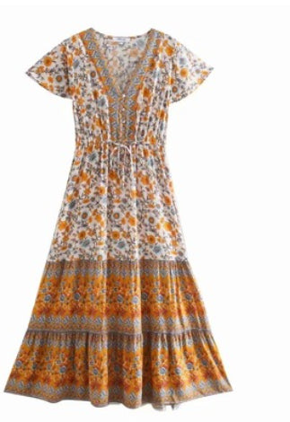 Printed V-neck holiday maxi skirt - ROUTINE FASHION